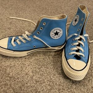 Blue high top converse size 9.5 worn once no stains or anything!